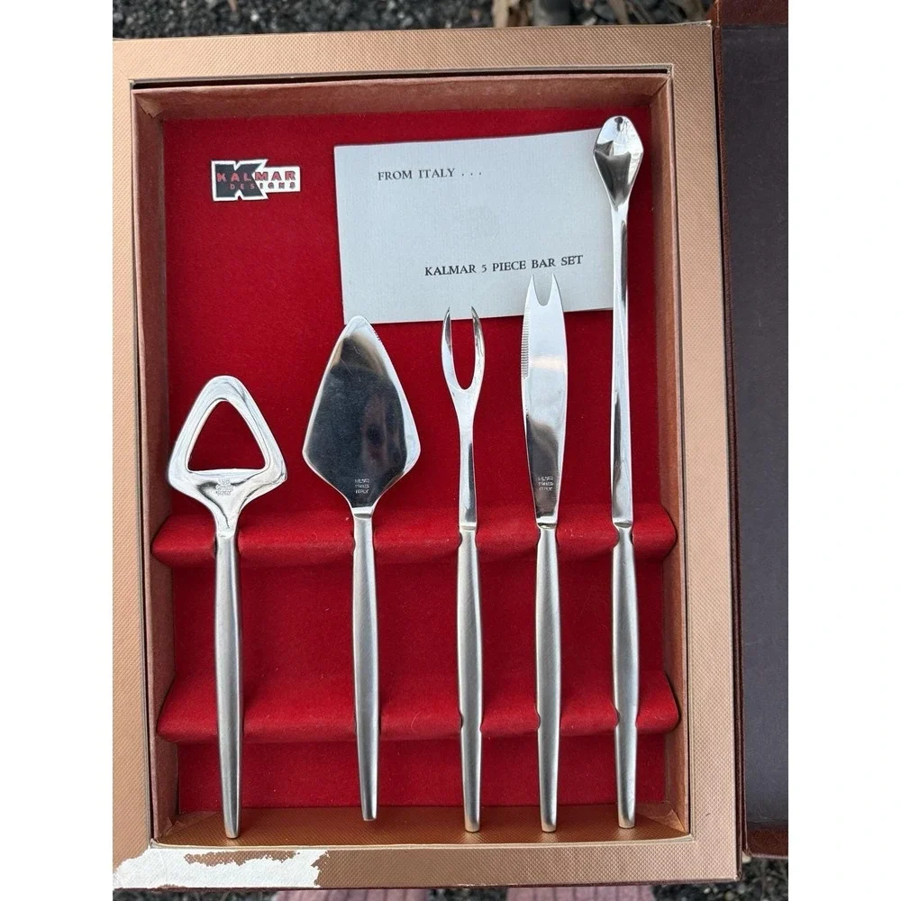 Kalmar Designs 5 Piece Bar Set Vintage Mid Century Modern Stainless Steel Italy‎